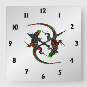 Relógio Quadrado Yin Yang Lizards Silver