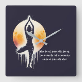 Relógio Quadrado Yoga Meditation Instrutor Tree Pose Full Moon