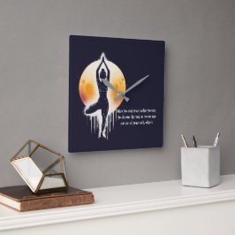 Relógio Quadrado Yoga Meditation Instrutor Tree Pose Full Moon