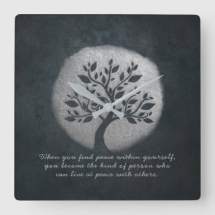 Relógio Quadrado Yoga Meditation Reiki Instrutor Silver Tree Cote