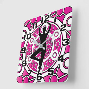 Relógio Quadrado Yoga Pose Árvore Ornamental Rosa Mandala