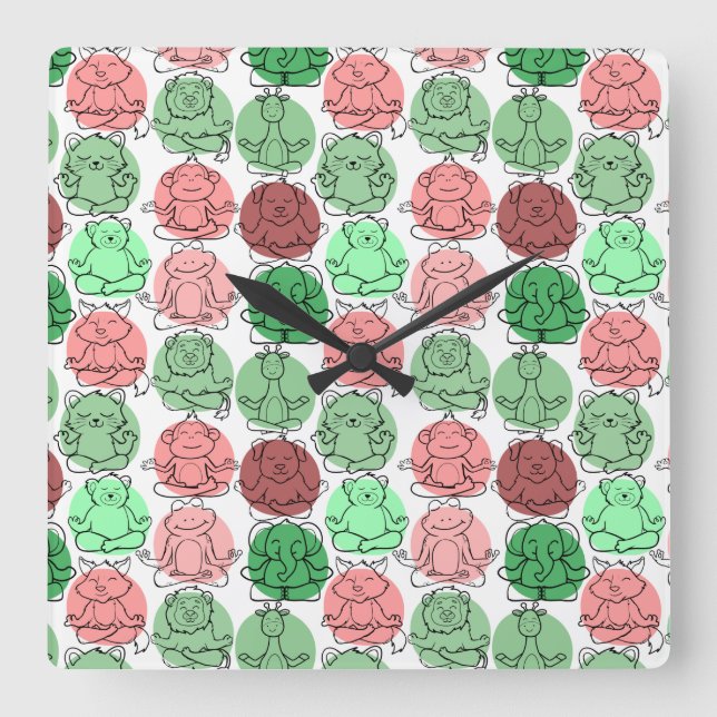 Relógio Quadrado Yoga poses pattern | Yoga seamless pattern 18 (Frente)