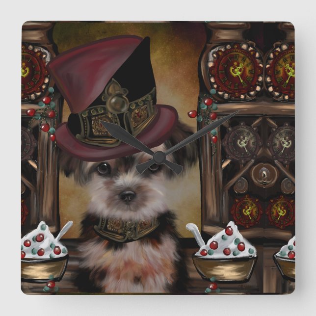 Relógio Quadrado Yorkie Poo (Frente)