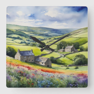 Relógio Quadrado "Yorkshire Meadowsong" Landscape Yorkshire Dales