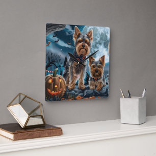 Relógio Quadrado Yorkshire Terrier Halloween Assustador