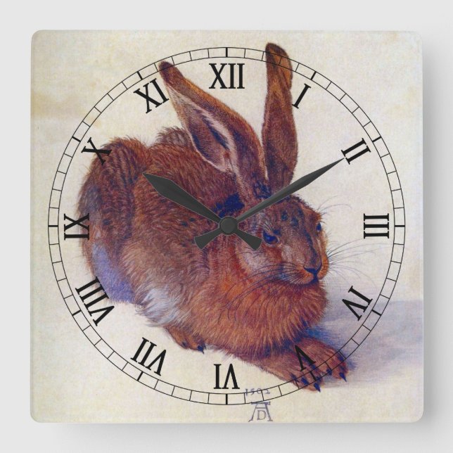 Relógio Quadrado Young Hare by Albrecht Durer, Renaissance Fine Art (Frente)