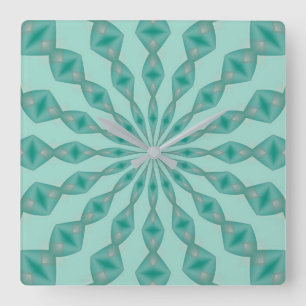 Relógio Quadrado Yukka Verde e Pista de Rosa Kaleidoscópio