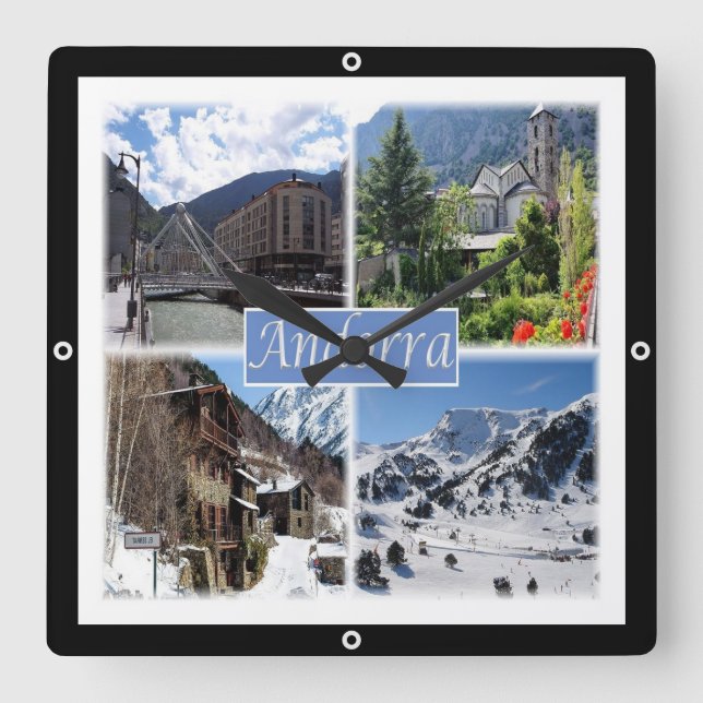 Relógio Quadrado zAD003 ANDORRA, La Vella, mosaico, (Frente)