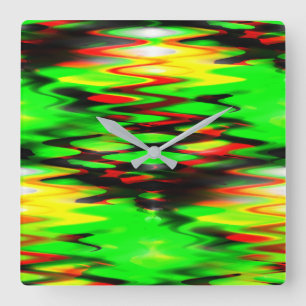 Relógio Quadrado Zag verde e vermelha geradora de abstratos