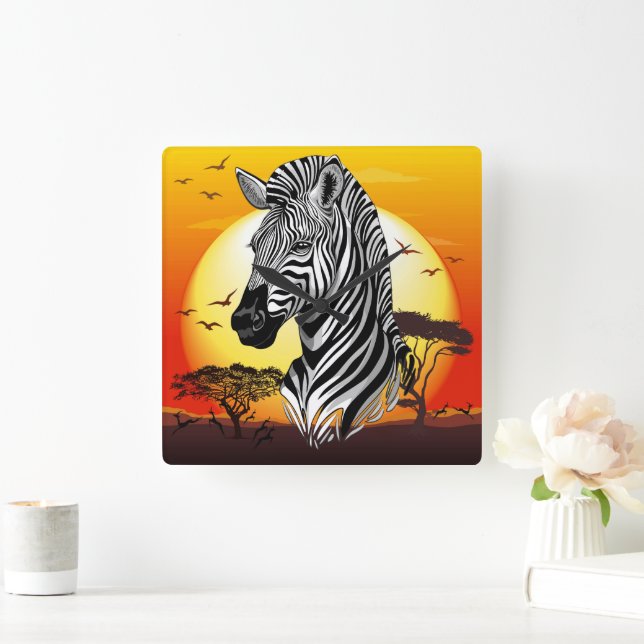 Relógio Quadrado Zebra African Savanna Wild Animal (Lar)