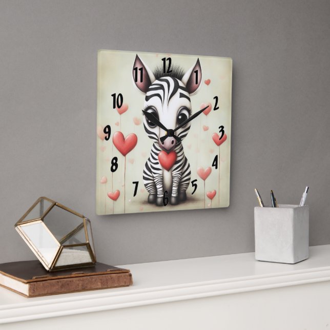 Relógio Quadrado Zebra Love 1 (Escritório)