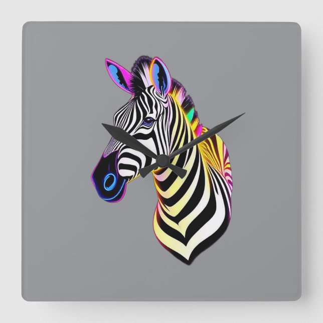 Relógio Quadrado Zebra Neon Brilhante (Frente)