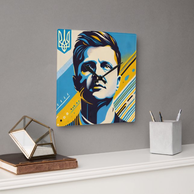 Relógio Quadrado Zelenskyy Pop Art Wall Clock (Escritório)