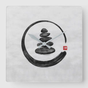 Relógio Quadrado Zen Enso Circle e Zen Stones - Watercolor