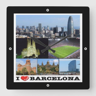 Relógio Quadrado zES022 eu amo BARCELONA, Espanha, Europa,
