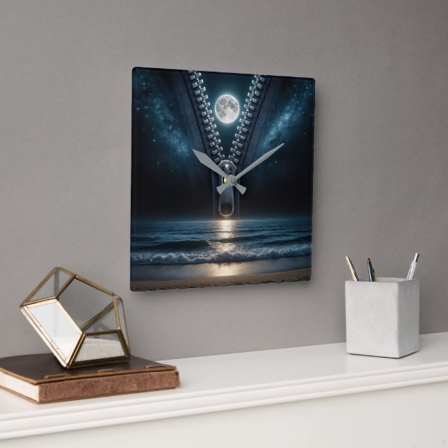 Relógio Quadrado Zipper Descompactando A Lua (Escritório)