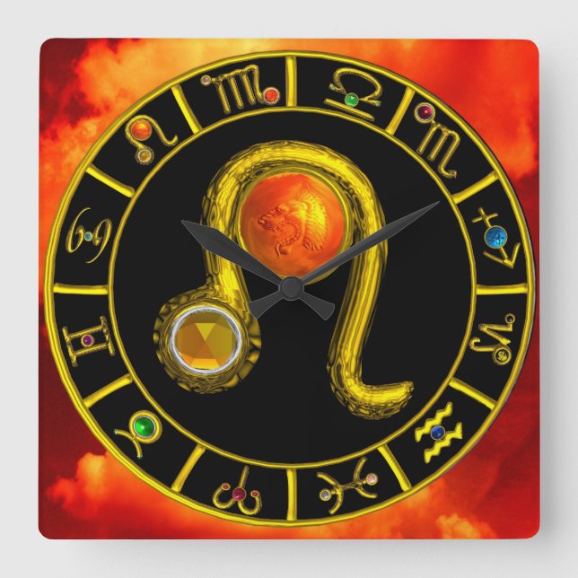 Relógio Quadrado ZODIAC BIRTHDAY DOURADO LEO, JOELHÃO,Amarelo,Preto (Frente)