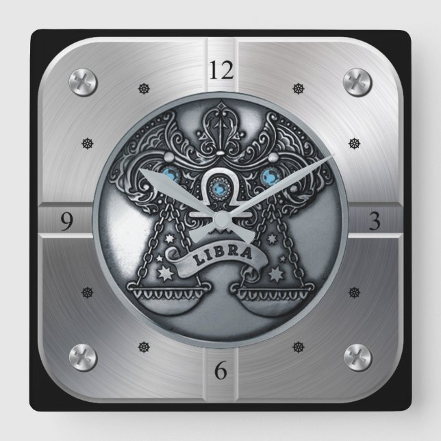 Relógio Quadrado Zodiac ~ Libra ~ Celestial ~ Astrologia Ocidental  (Frente)