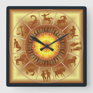 Relógio Quadrado Zodiac~Toasted Sun~Western Astrology~Gold Back~