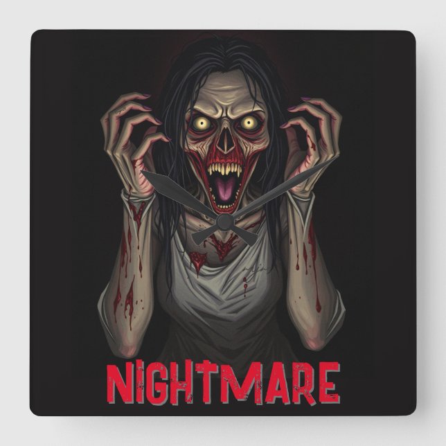 Relógio Quadrado Zombie Assustadora do Vampiro (Frente)