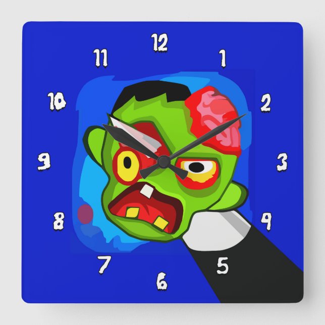 Relógio Quadrado Zombie de desenho animado com lápis no olho (Frente)