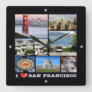 Relógio Quadrado zUS067 SAN FRANCISCO I Love, Mosaico,