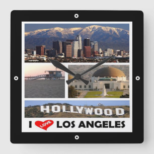 Relógio Quadrado zUS169 LOS ANGELES I Love, Mosaico,