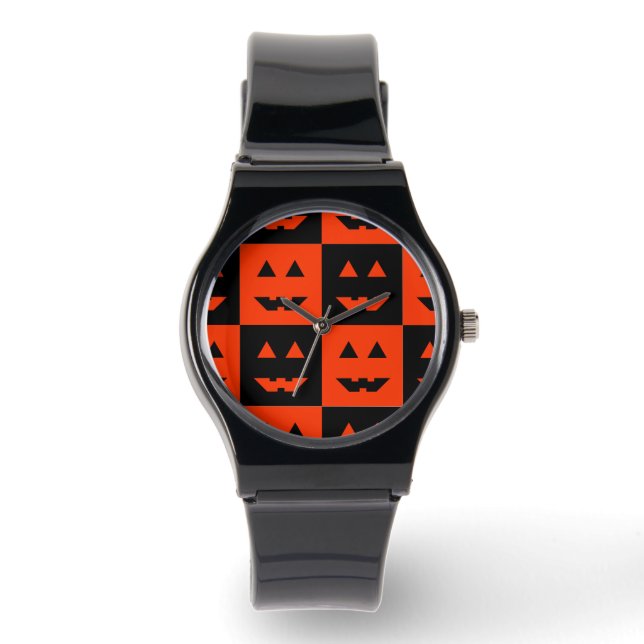 Relógio Quadrados de Rosto de Abóbora de Halloween (Frente)