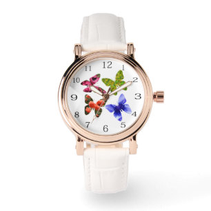 Relógio Quatro Borboletas Flores, Grande Unisex