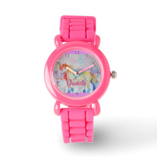 Relógio Rainbow Unicorn Pink Glitter Girls Name Watch