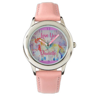 Relógio Rainbow Unicorn Watercolor Pink Girls Love Watch