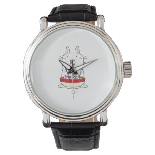 Relógio Ramen Bunny Japonês Noodles Kawaii Rabbit Tee Gi