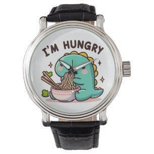 Relógio Ramen-Loving Dino: Um Coração Fome