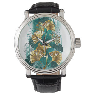 Relógio Ramificação com Ouro deixa Ginko Biloba