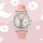 Relógio Raparigas Bonitas Coelhinhos Rosa Coelhos Animais<br><div class="desc">Bonito,  meninas,  floral,  coelho coelho,  relógio de aquarela animal da floresta. Menina,  perfeita para as crianças. Personalize-o com o nome do seu filho.</div>