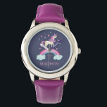 Relógio Raparigas Cute Pink Roxo Unicórnio<br><div class="desc">Uma linda garota personalizada,  rosa e roxa,  relógio unicórnio arco-íris. Personalize para a sua garotinha. Excelente de volta à escola. Projetado para você pelo Blackberry Boulevard.</div>