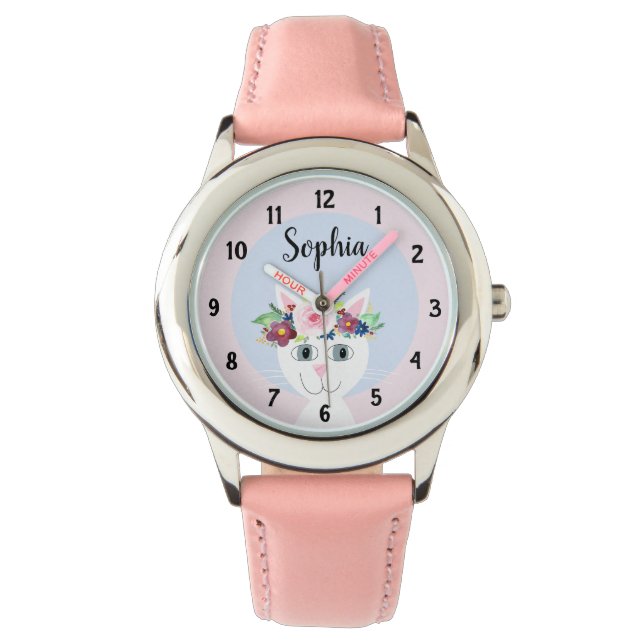 Relógio Raparigas Fora de Gato Floral e Filhos de Nome (Frente)