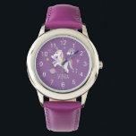 Relógio Raparigas Roxo Roxo Unicórnio Arco-íris e Nomes Cr<br><div class="desc">Esta fofa e moderna criança assistindo apresenta um desenho unicórnio, com um arco-íris, coração, planeta, estrelas e uma coroa, e pode ser personalizado com o nome de suas meninas. Com números claros e facilmente legíveis, este 'primeiro' relógio é excelente para uma criança ou criança a começar a aprender o tempo....</div>