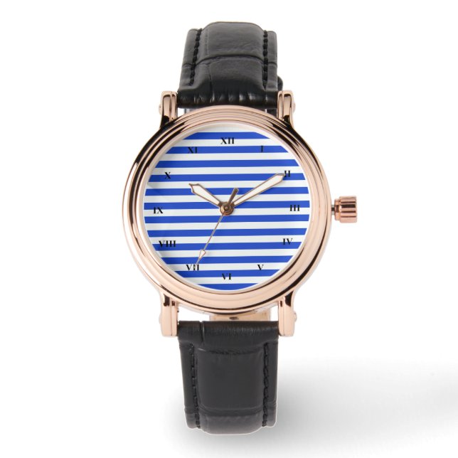 Relógio Real Blue Combination Stripes por Shirley Taylor (Frente)