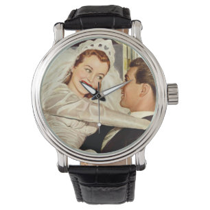 Relógio Recém-casados Vintage, Noiva e Noivo Felizes
