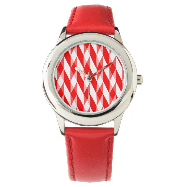 Relógio Red and White Herringbone (Frente)