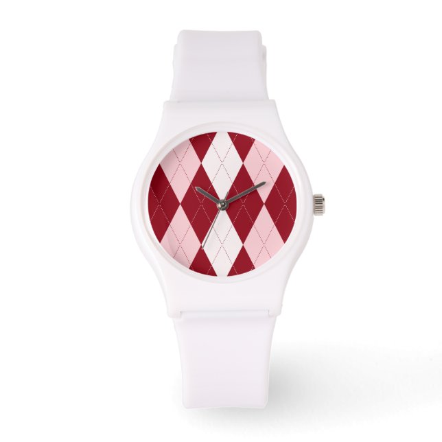 Relógio Red Argyle Crimson Cor-de-rosa Pequeno Forma de Di (Frente)