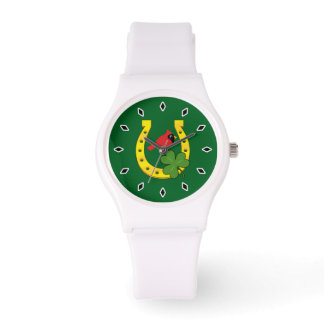 Relógio Red Cardinal in Golden Horseshoe with Shamrock