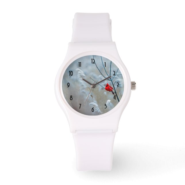 Relógio Red Cardinal no inverno Foto do Natal (Frente)