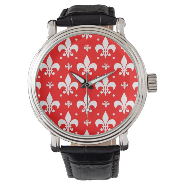 Relógio Red Fleur-de-lis Design (Frente)