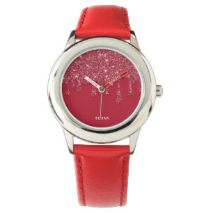 Relógio Red Glitter Drill Personalizado Name Wrist Watch
