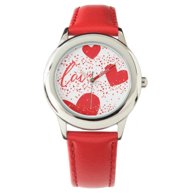 Relógio Red Love Hearts Kids' Watch - Dia de os namorados  (Frente)