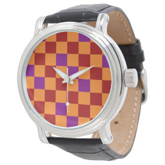 Relógio Red Orange Purple Checkered Pattern Design