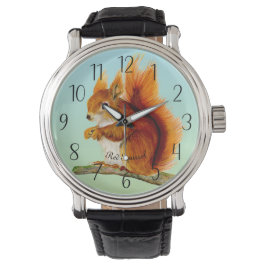 Relógio Red Squirrel Watercolor Painting Watch