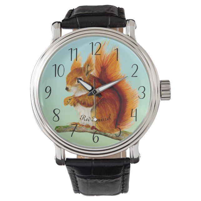 Relógio Red Squirrel Watercolor Painting Watch (Frente)